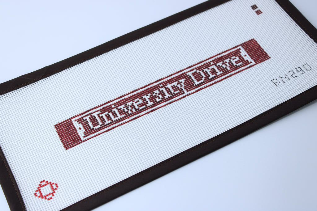 University Drive College Station Street Sign Needlepoint Key Fob Canvas