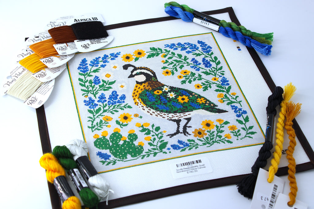 South Texas Wildlife Quail Needlepoint Pillow Canvas