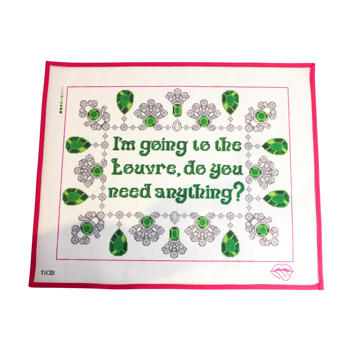 "A Souvenir from Paris" Pillow Needlepoint Canvas (Tongue-in-Chic)