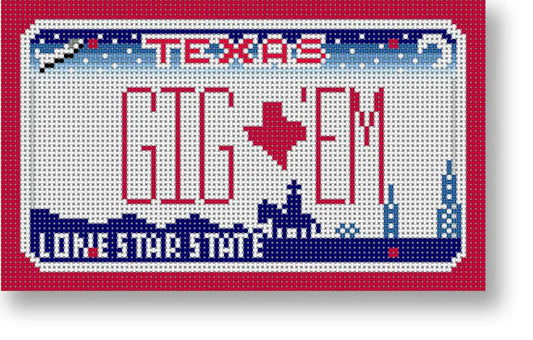 Gig 'Em Texas Mini-License Plate Needlepoint Canvas