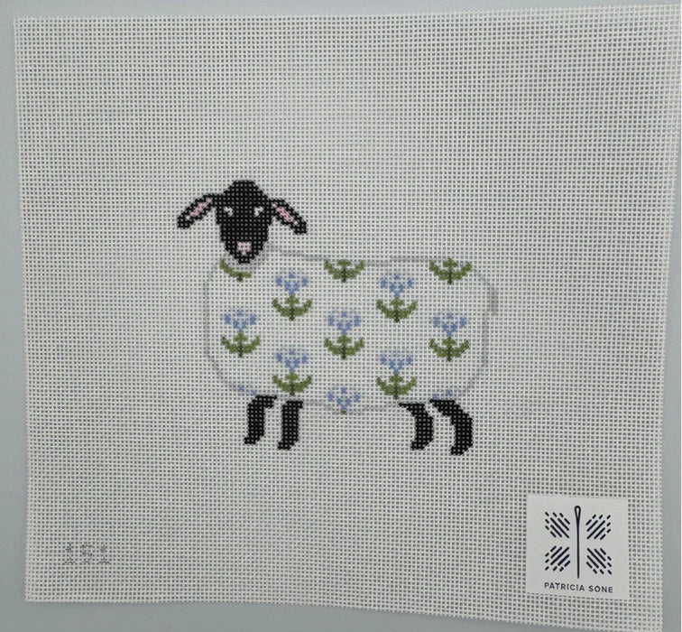 Sheep with Thistle Needlepoint Canvas Design with Stitch Guide