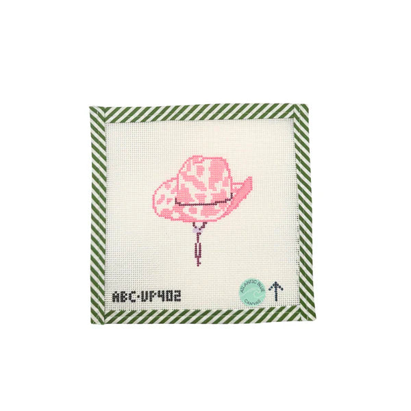 Pink Cowgirl Hat Needlepoint Ornament Canvas (Atlantic Blue)