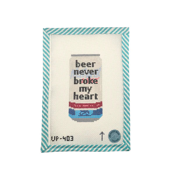 Beer Never Broke My Heart Needlepoint Ornament Canvas (Atlantic Blue)