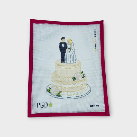 Wedding Cake with White Icing Flowers Needlepoint Canvas