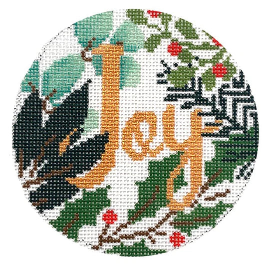 Joy White/Gold Needlepoint Ornament Canvas