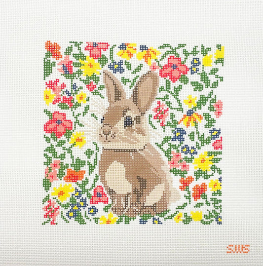 Floral Bunny Needlepoint Tray Insert Canvas